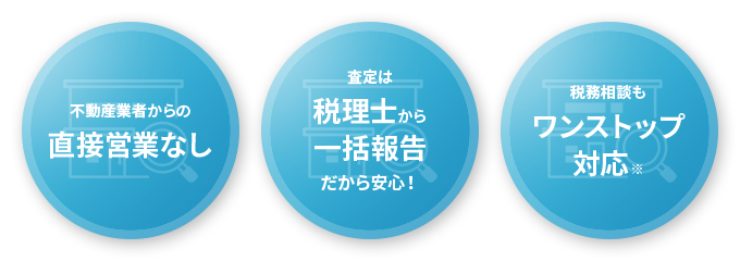 不動産業者からの直接営業なし 査定は税理士から一括報告だから安心! 税務相談もワンストップ対応